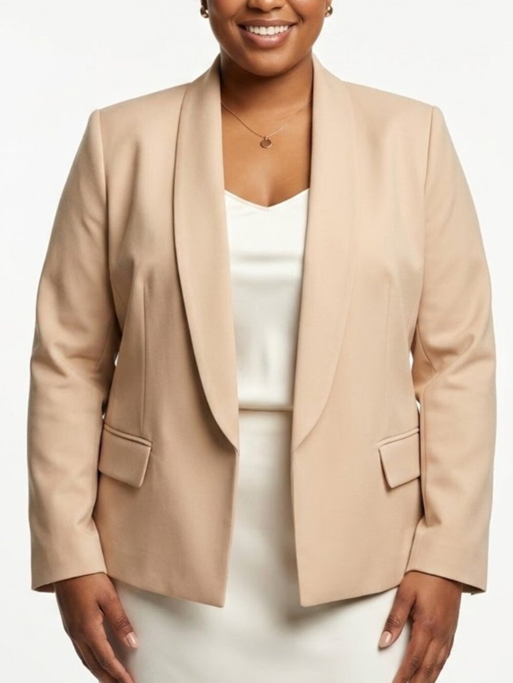 ANN TAYLOR Minimalist Beige Shawl Collar Cropped Blazer Structured Jacket 18